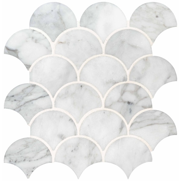 Msi Calacatta Blanco Scallop SAMPLE Polished Marble Mesh-Mounted Mosaic Tile ZOR-MD-0202-SAM - main